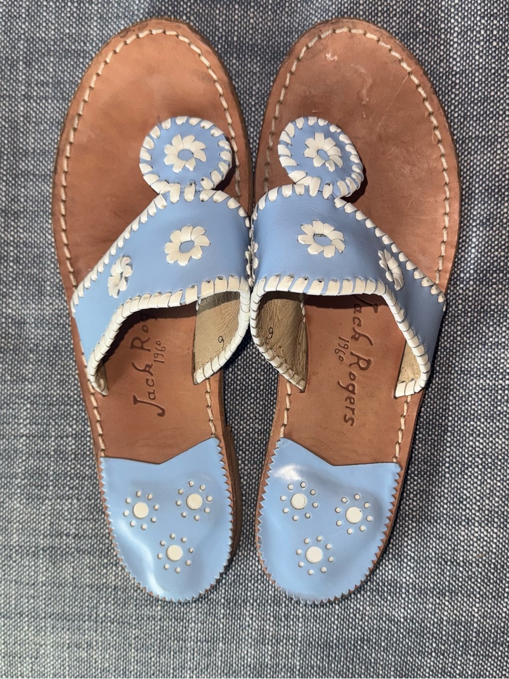 Jack Rogers- Original Jacks Sandals in light blue and white leather size 9